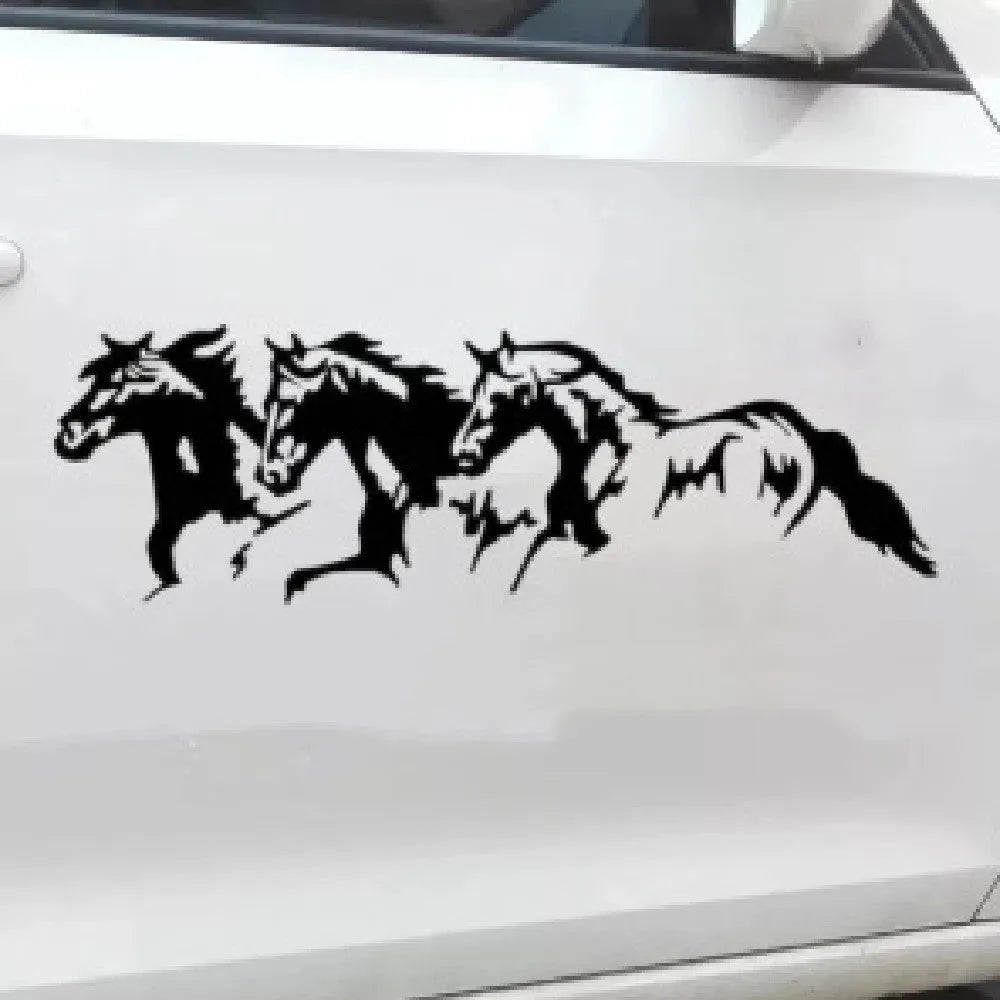 New Three Horses car decal sticker showing horse racing steed design in four colour options