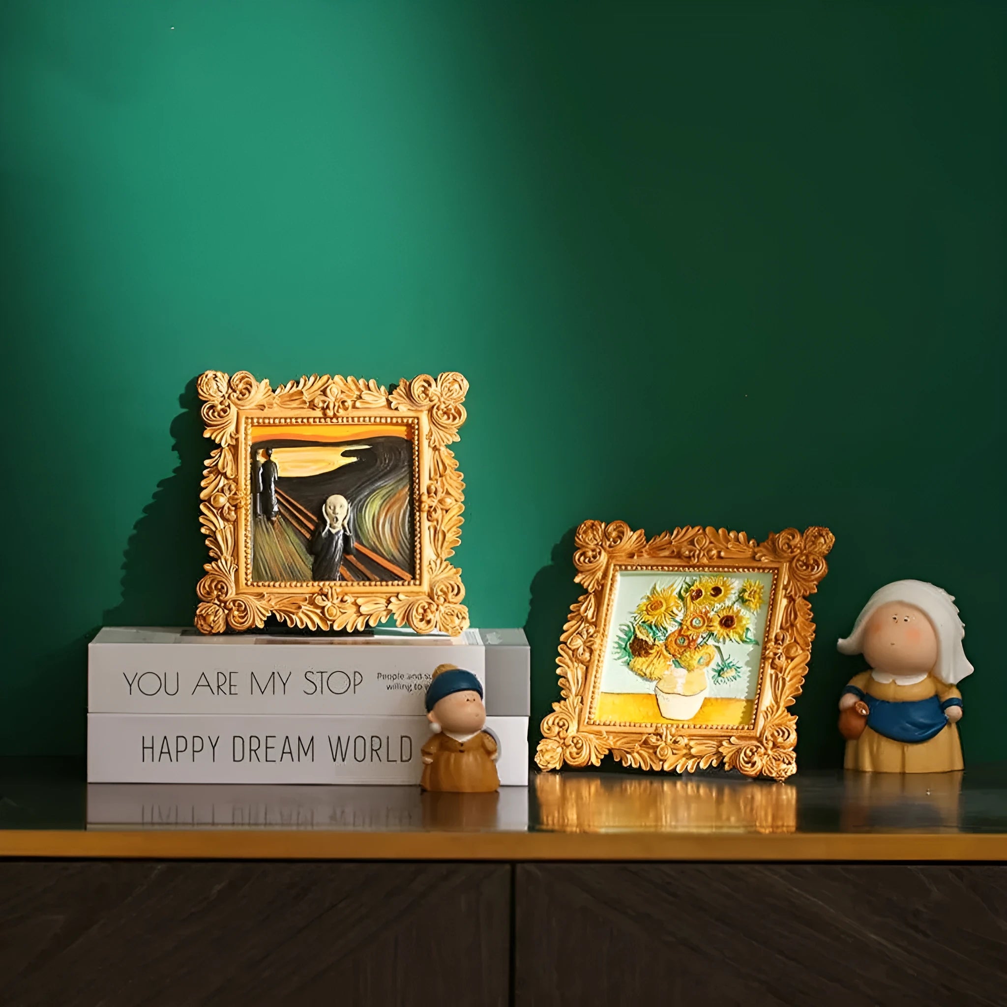 DIY oil painting by numbers kit showing framed Van Gogh Starry Night artwork with brushes and paints