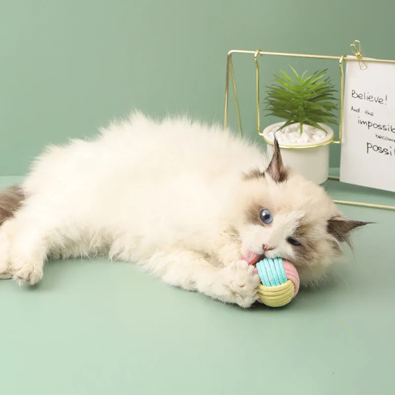 Handmade blue powder cat hair ball plush cotton toy measuring 5cm diameter