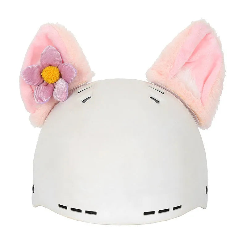 Plush helmet cover with cartoon ear decorations for cycling and costume use