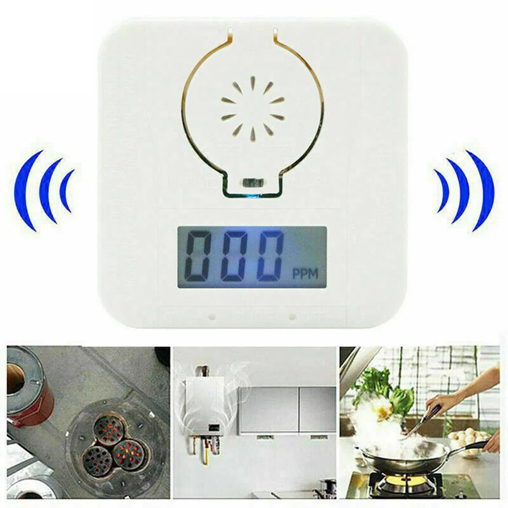 White wireless carbon monoxide alarm for wall mounting detects coal stove gas