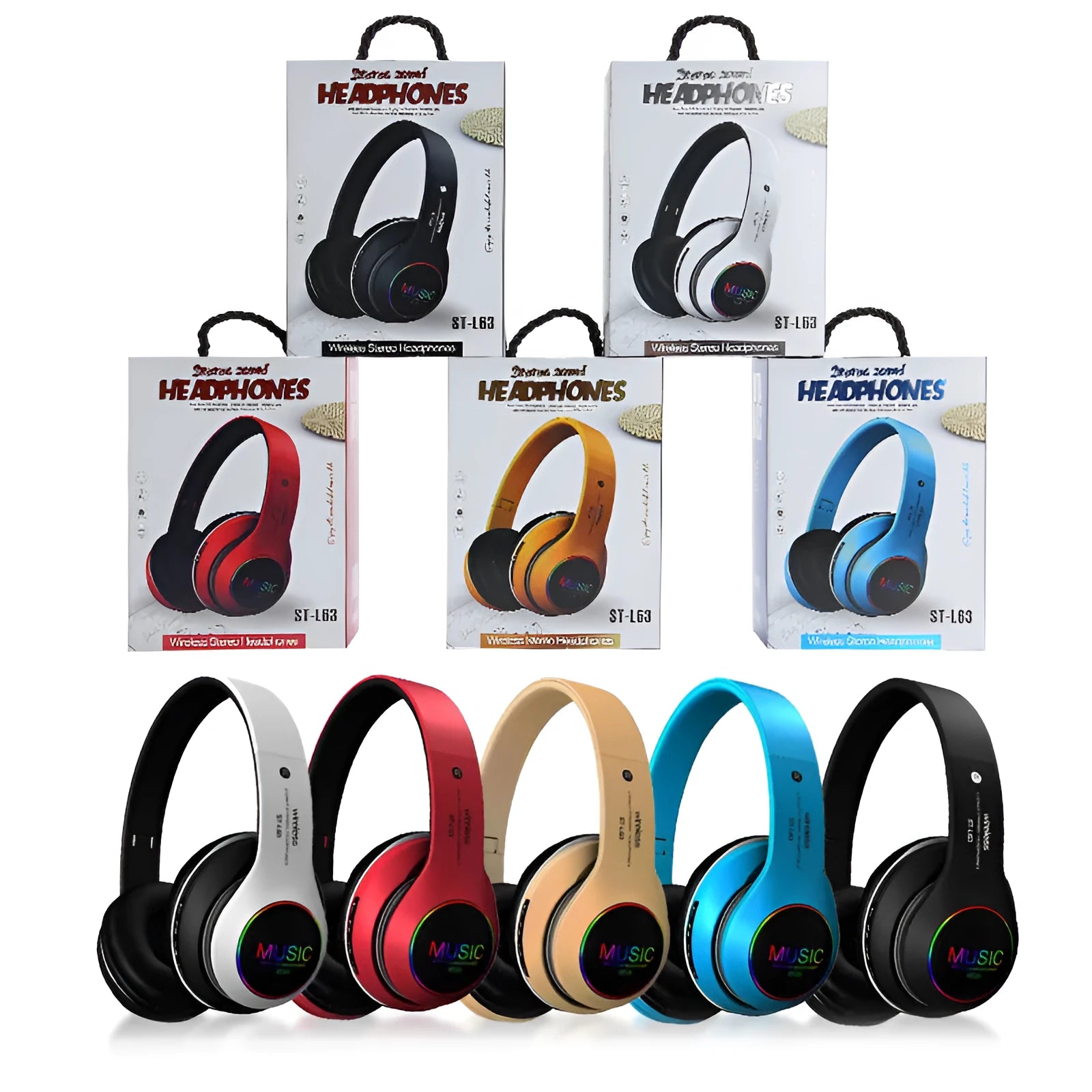 Wireless Bluetooth stereo headset in selected colour with 40mm speakers and USB charging port
