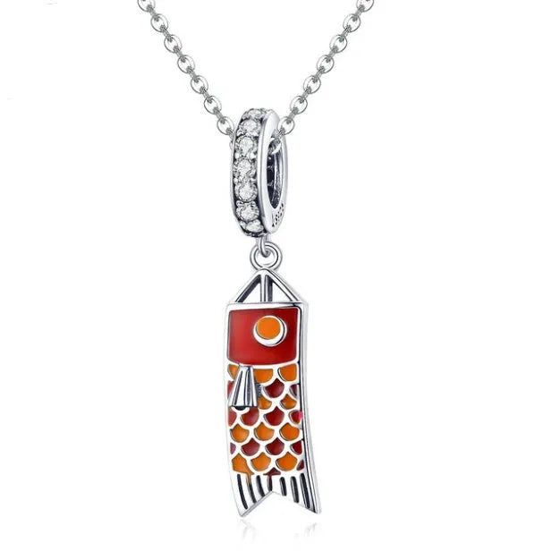 S925 sterling silver koi fish pendant necklace charm with zircon details