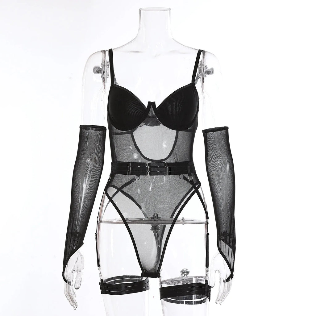 Women's see-through mesh jumpsuit in red colour showing sukumizu style and lightweight construction