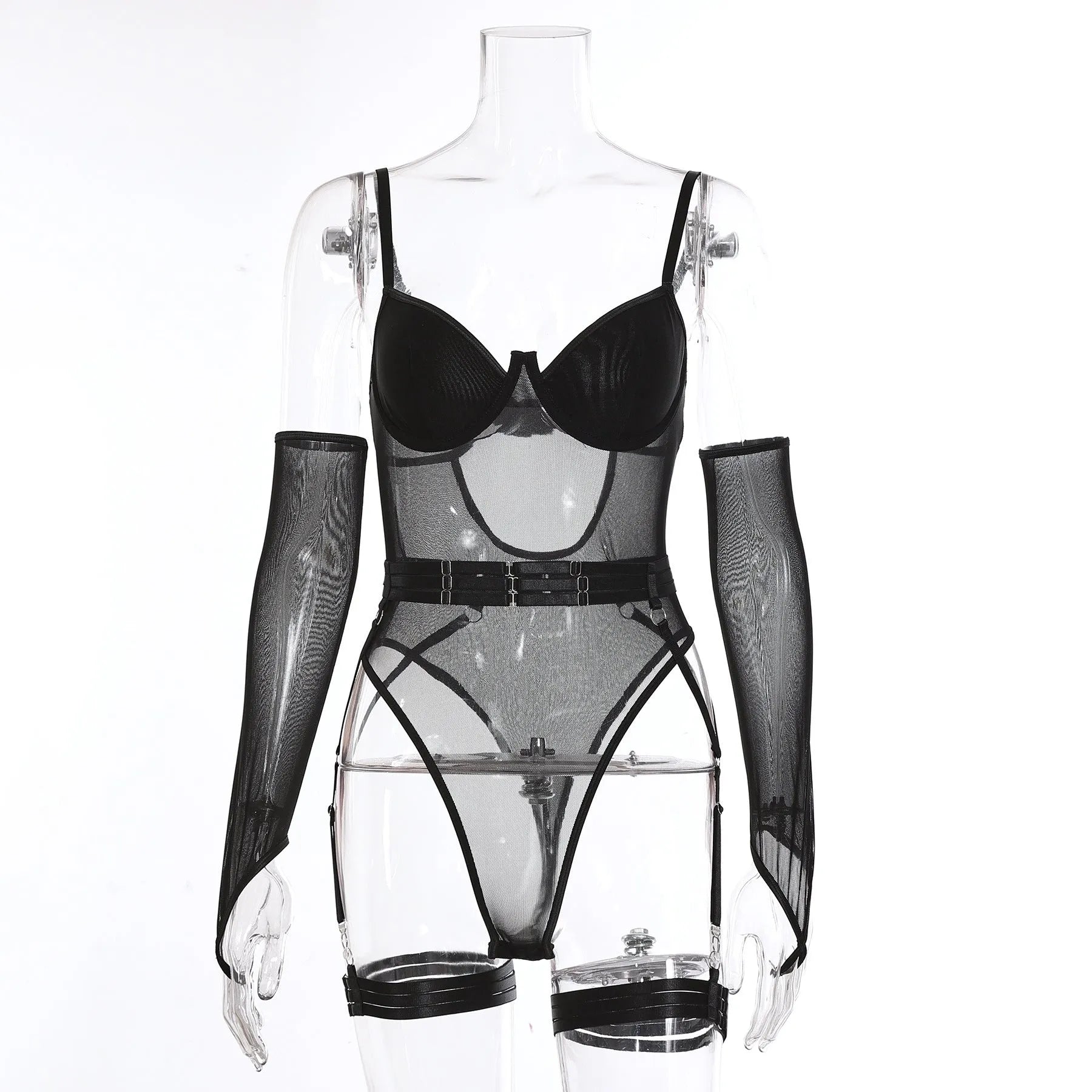 Women's see-through mesh jumpsuit in red colour showing sukumizu style and lightweight construction
