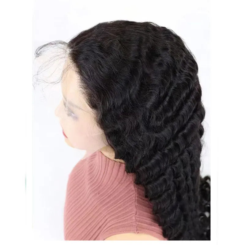 Simple solid colour human hair half lace front wig on display showing natural hairline