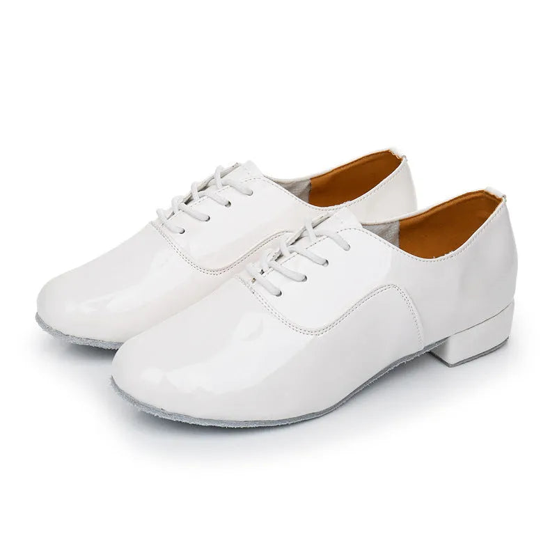 Men's black adult dancing shoes with a synthetic leather upper and calf leather sole