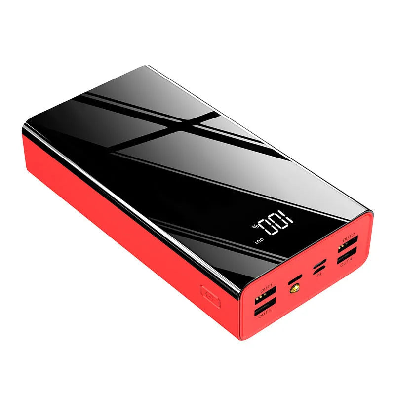 Large black power bank with LCD display showing battery percentage, dimensions 156x82x41mm