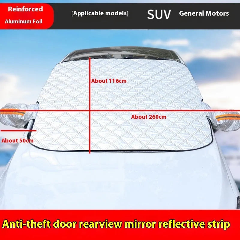 Aluminium foil car windshield cover with reflective edges and magnets for SUVs and large luxury vehicles