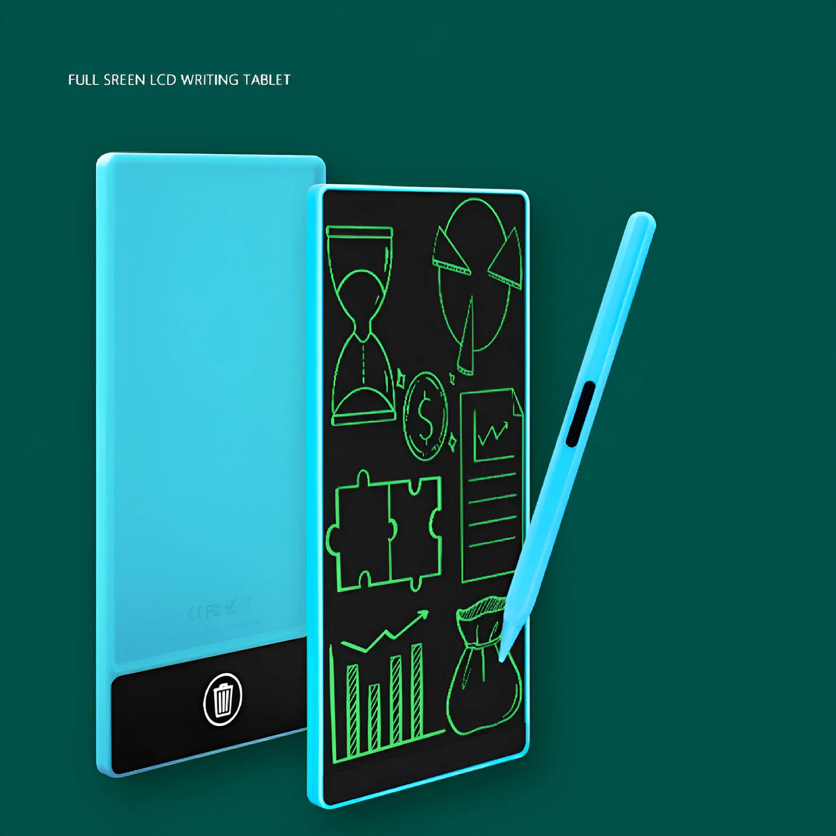 Blue LCD handwriting board with 6.5-inch screen and stylus for student arithmetic practice