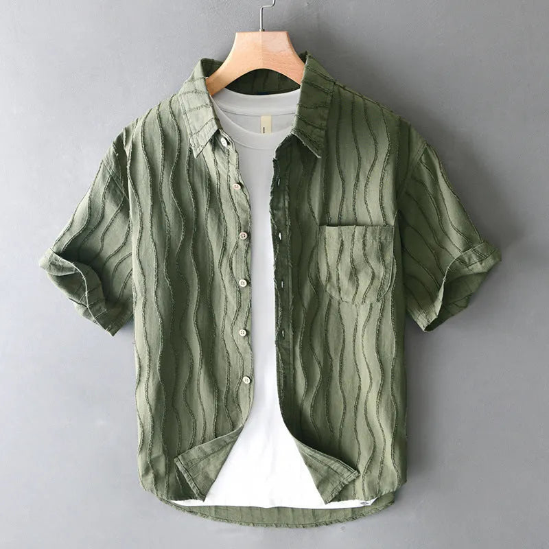 Men's pure cotton short sleeve casual shirt in loose Japanese style