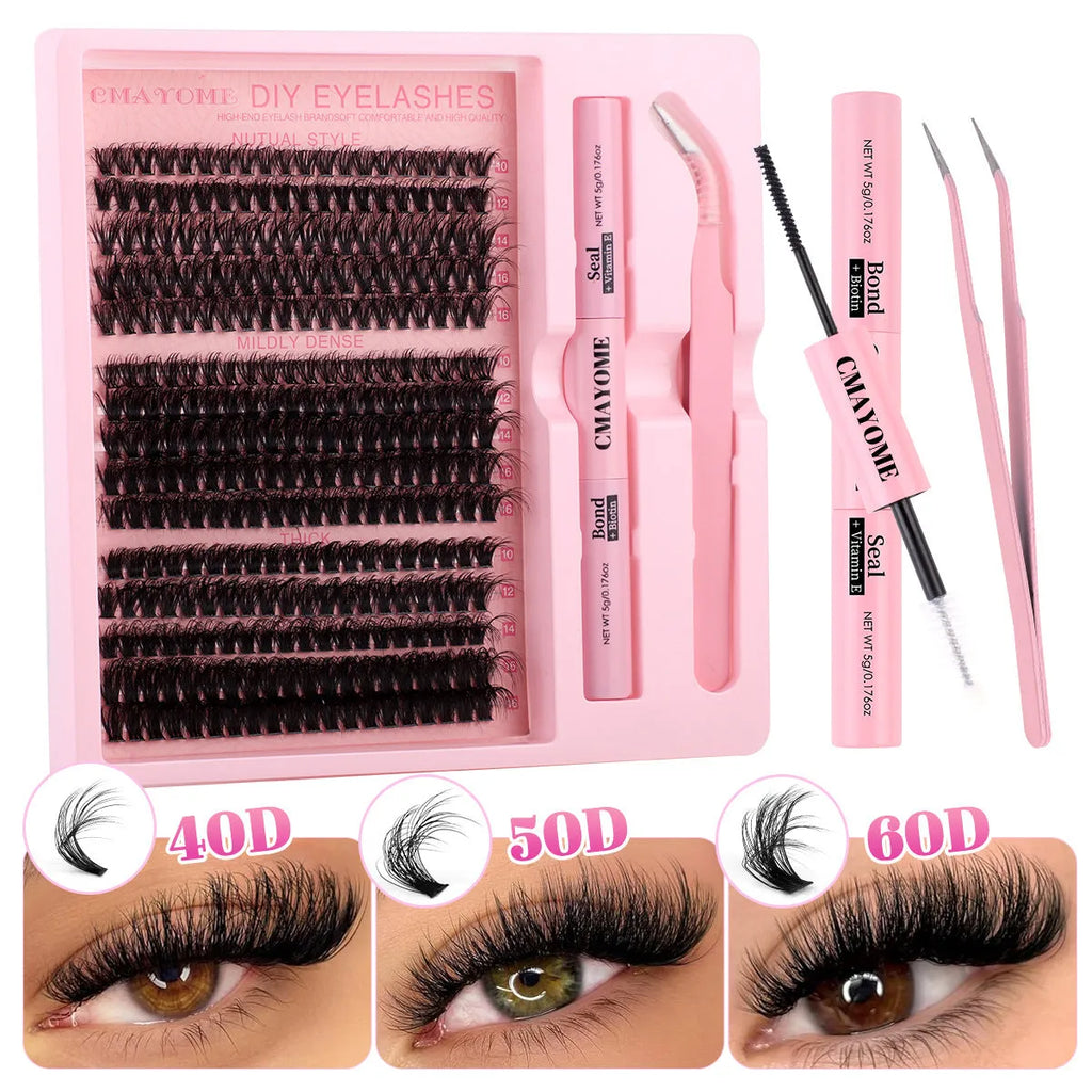 DIY false eyelashes kit with single cluster segments and application tweezers for customised eyelash extension