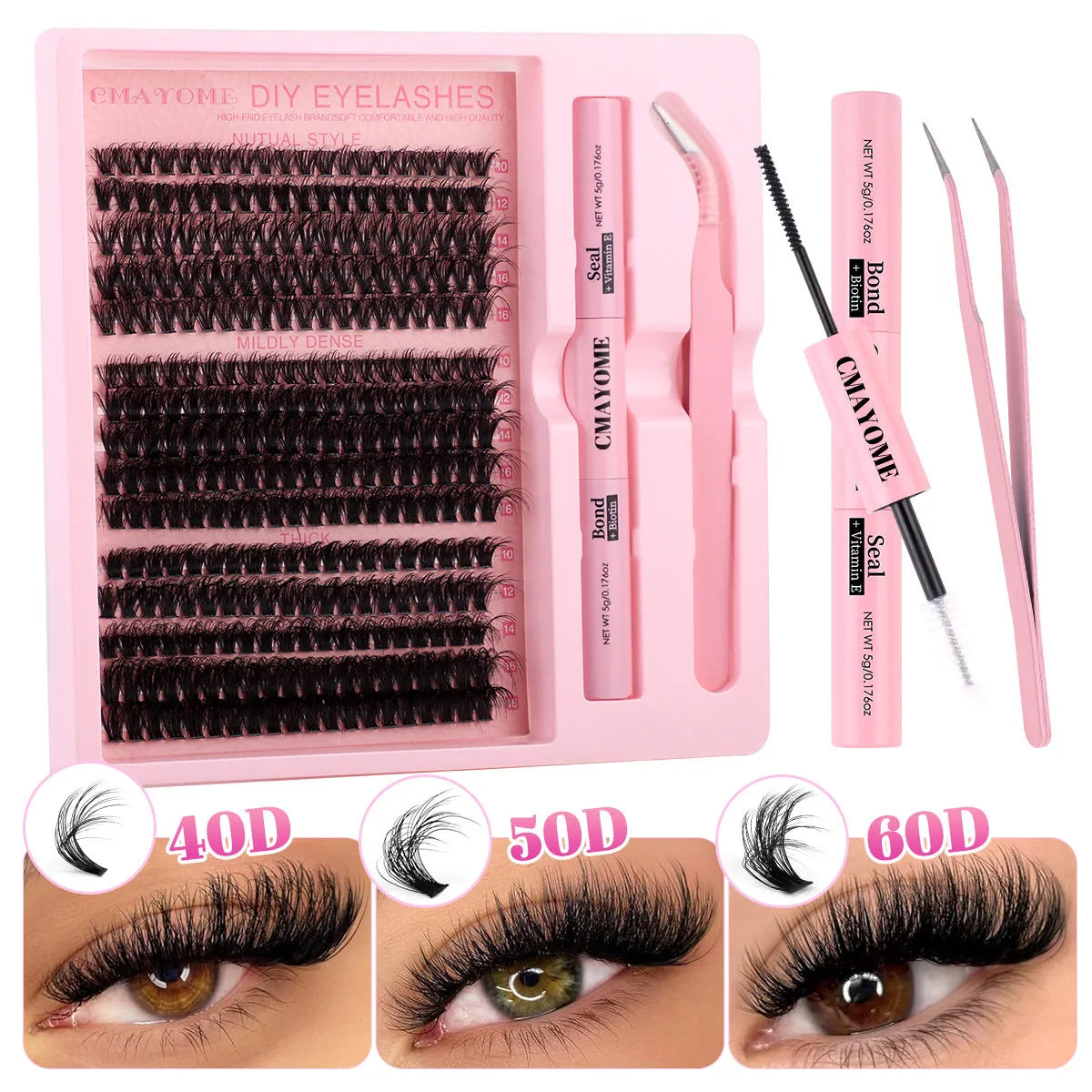 DIY false eyelashes kit with single cluster segments and application tweezers for customised eyelash extension