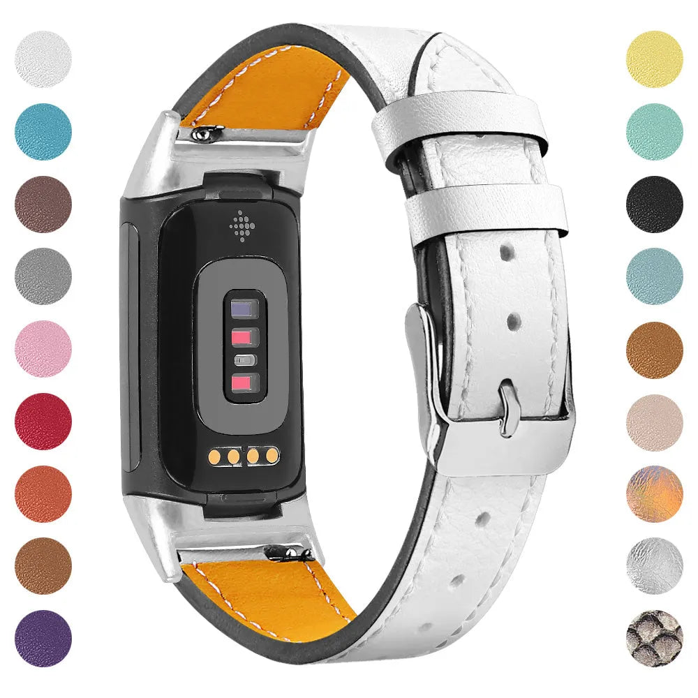 Genuine leather strap for Fitbit Charge 5 and Charge 6 smartwatch in apricot colour.