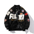 Motorcycle baseball uniform in black with removable hooded cap and side seam pockets