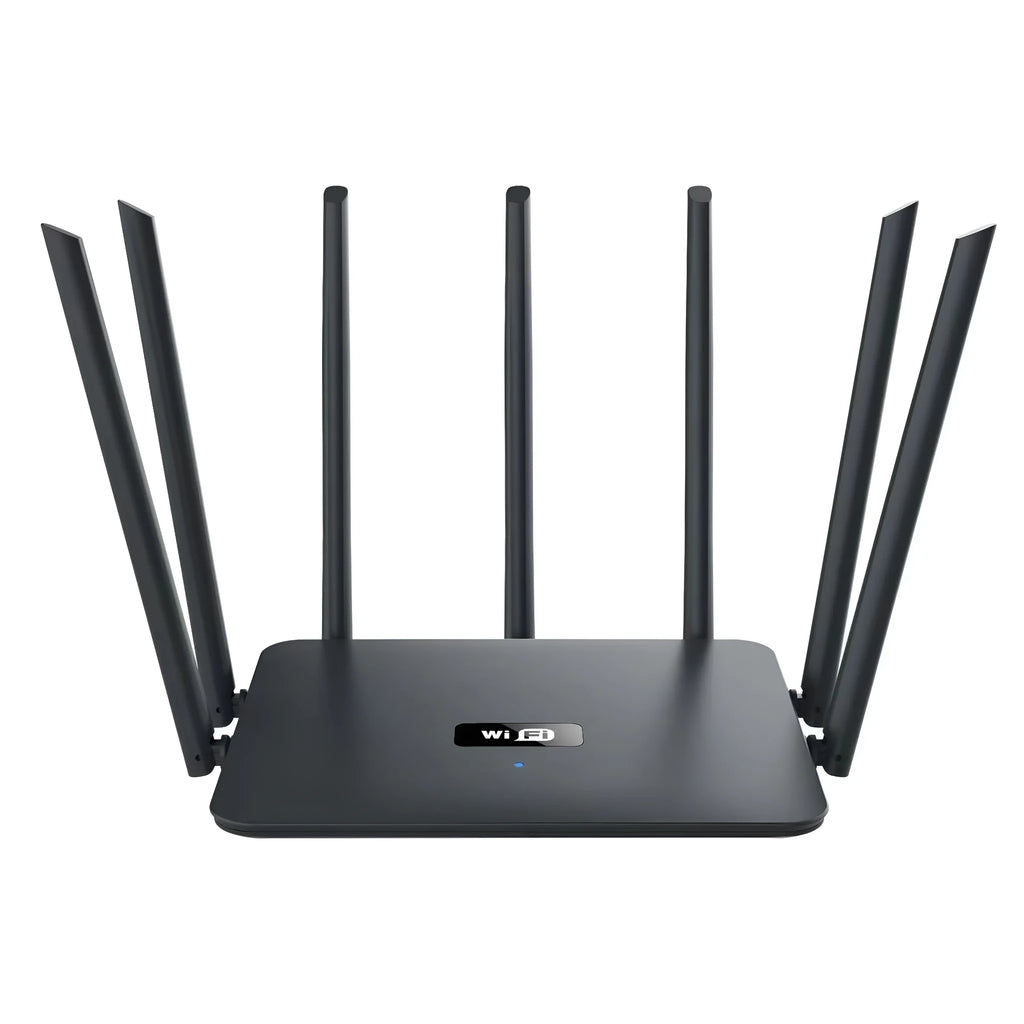 Black and white dual-band 5G router with multiple antennas for wall-through WiFi coverage