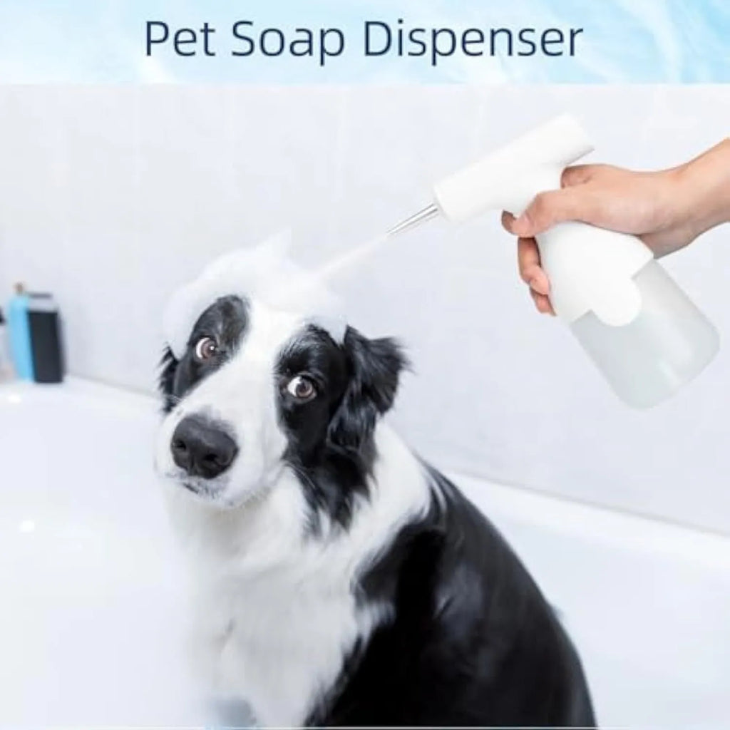 White electric foam soap dispenser for pet baths and household cleaning with rechargeable battery