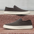 Men's grey and apricot casual slip-on shoes with height increasing insoles and round toe design