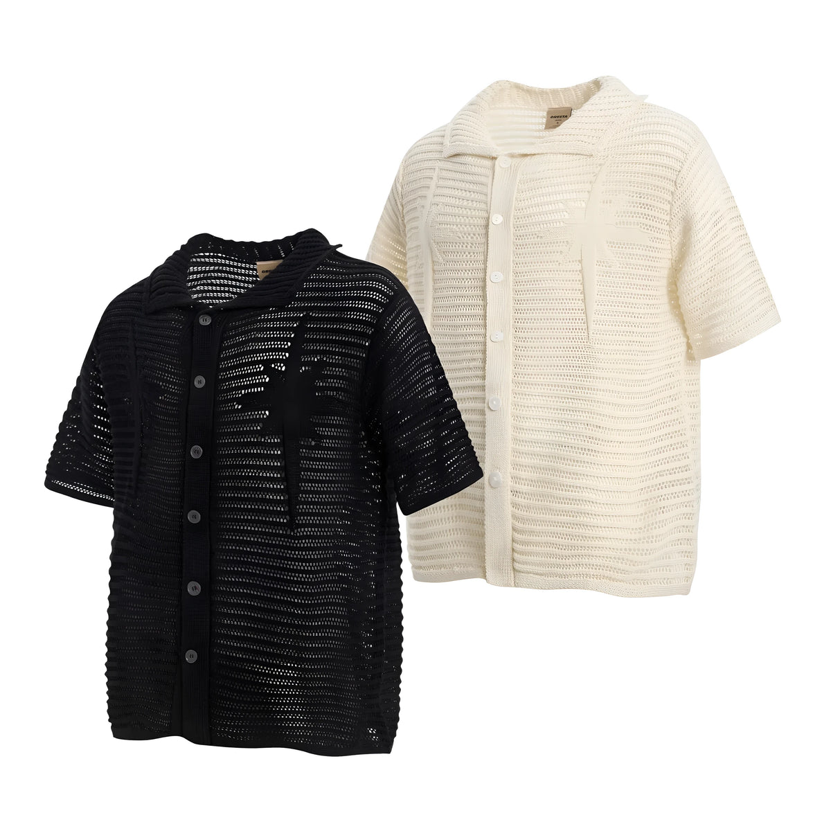 American retro loose design short sleeve cotton shirt in apricot and black colours on a hanger.