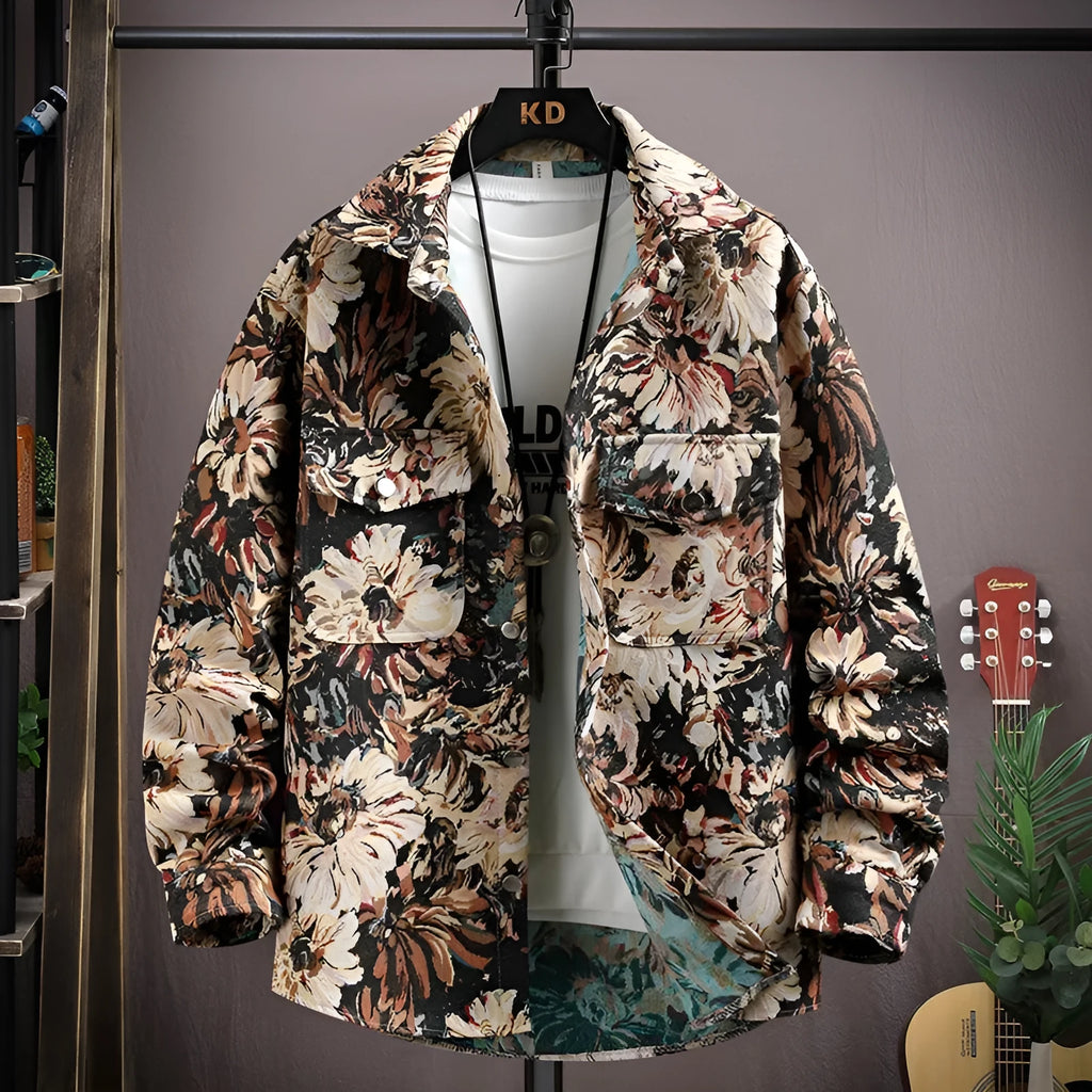 Casual lapel shirt coat in a colour-coded option like blue or black, showing long sleeves and straight hem.
