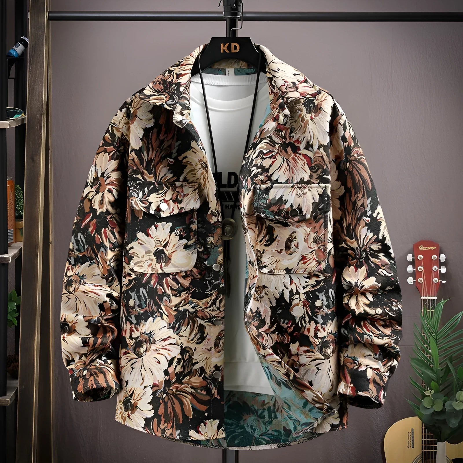 Casual lapel shirt coat in a colour-coded option like blue or black, showing long sleeves and straight hem.