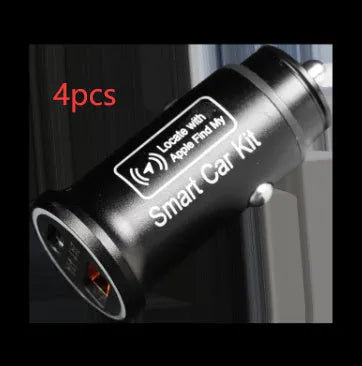 Black car charger GPS locator tracking device for vehicle security on a grey background.