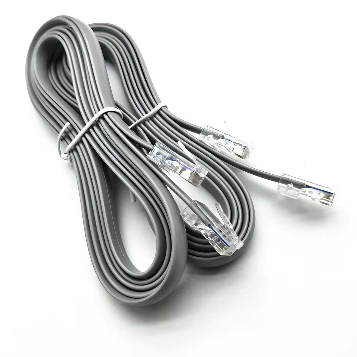 Silver grey CAT6 Ethernet cable with RJ-45 connectors measuring 2 metres in length