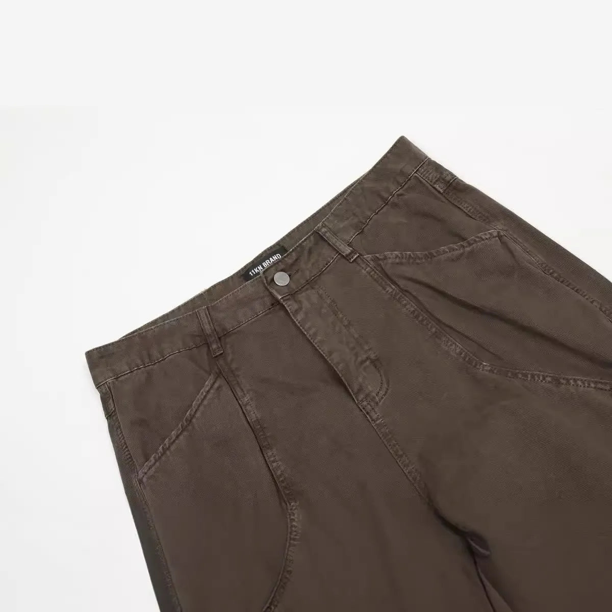 Men's brown loose fit straight leg cotton trousers with high waist design