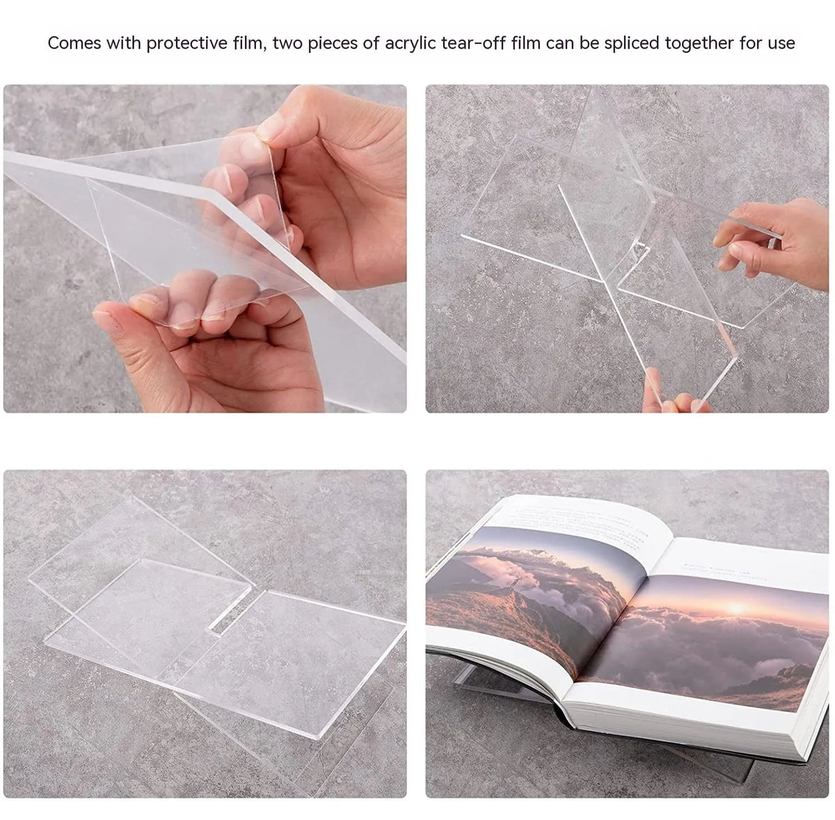 Clear acrylic X-type book reading rack displaying books on desktop