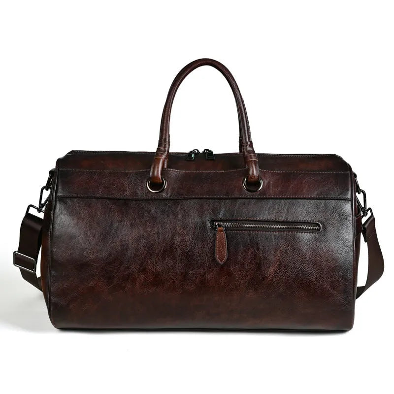 Handmade retro leather bag in vintage brown with first layer cowhide construction and below 20L capacity