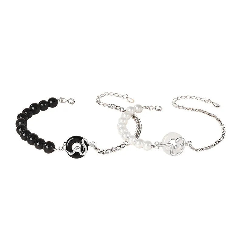 925 sterling silver couple bracelet with snake zodiac design and secure buckle in new Chinese style