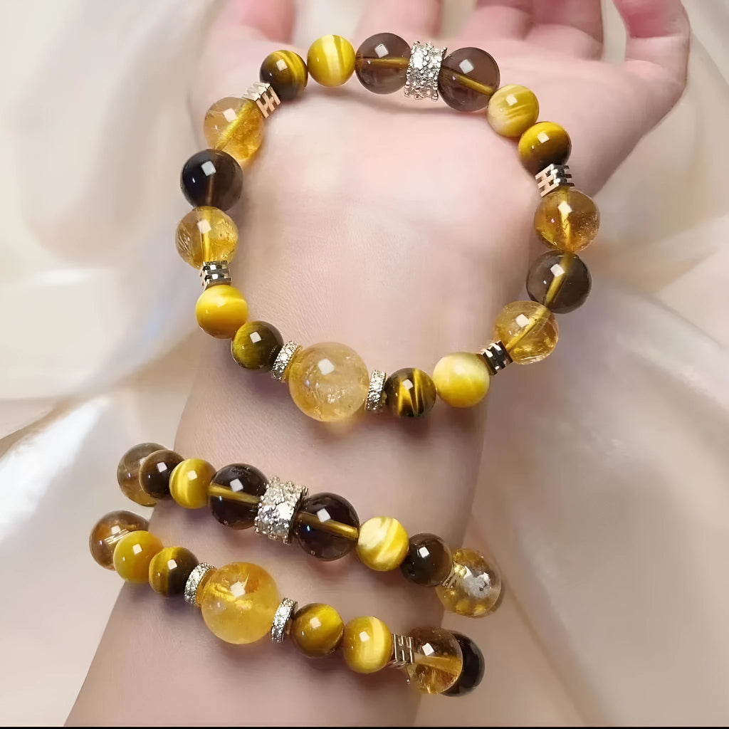 Women's natural yellow tower crystal string beads bracelet with 10mm artificial crystal beads