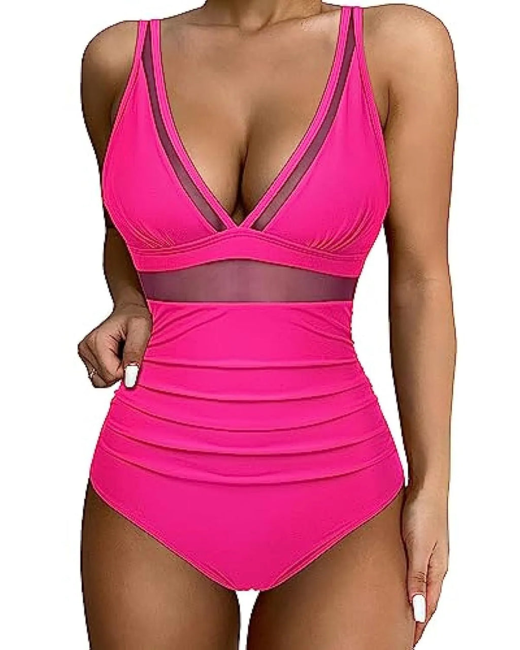 Women's high waist one-piece swimsuit in quick-dry polyester available in multiple colours