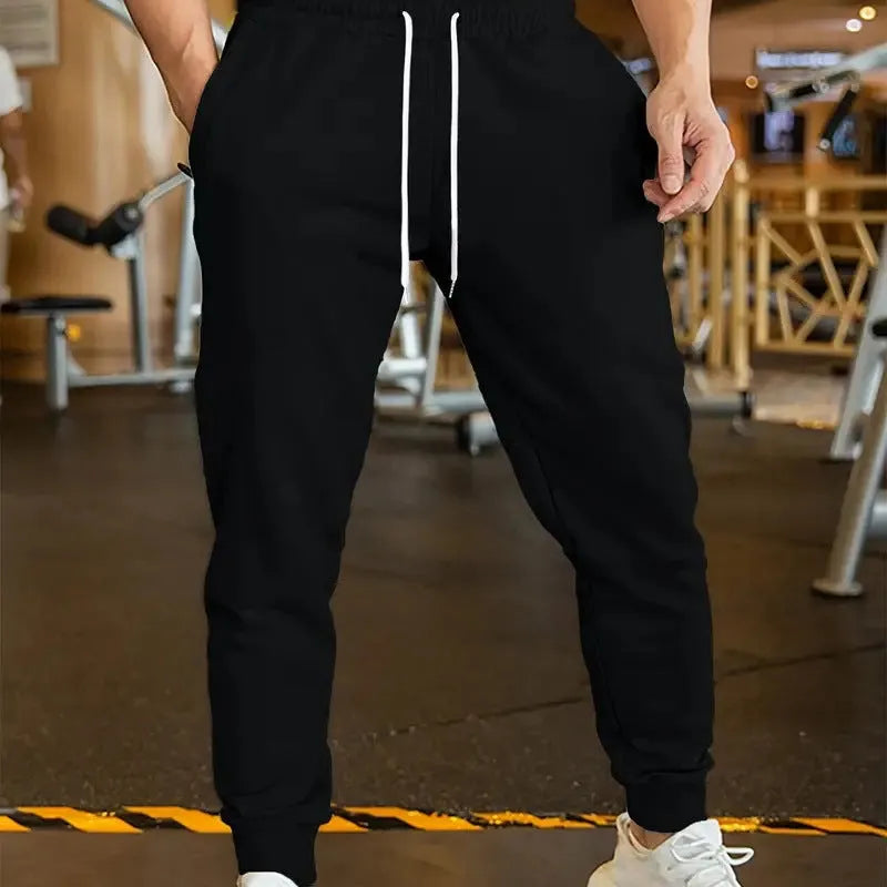 Men's linen-style leisure trousers with elastic lace waist in loose fit