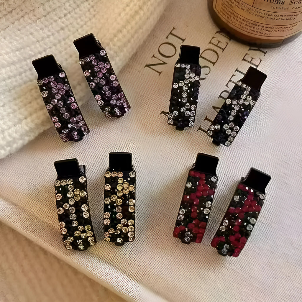 Rhinestone bangs hair clip with imitation pearl and zinc alloy BB clip in Angela red, purple, caramel, or ink blue gray