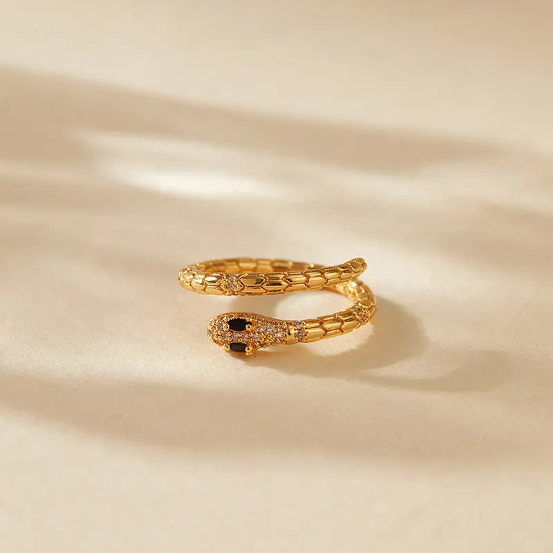 Snake-shaped adjustable opening index finger ring with gold colour finish