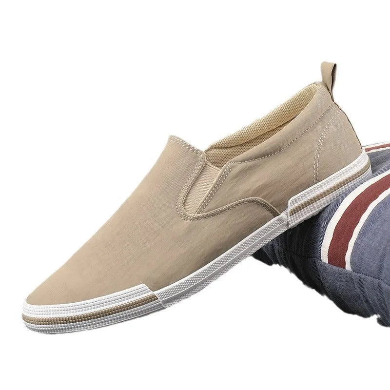 Men's low top canvas casual shoes with rubber vulcanised sole in grey, black orange, or khaki