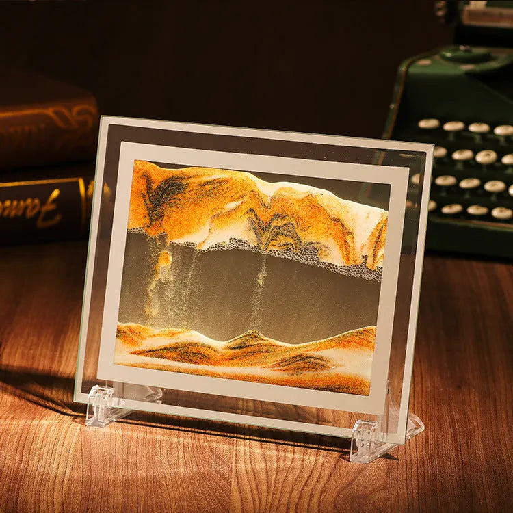 Geometric glass quicksand painting ornament displaying flowing sand patterns
