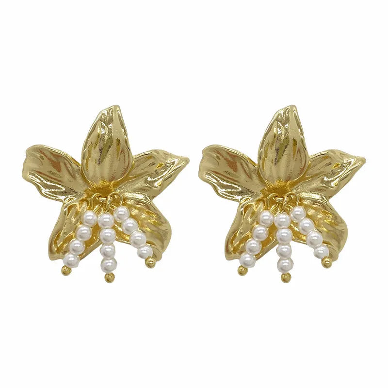 Gold H1795 plated floral earrings with Seiko treatment, hand-crafted niche style jewellery.