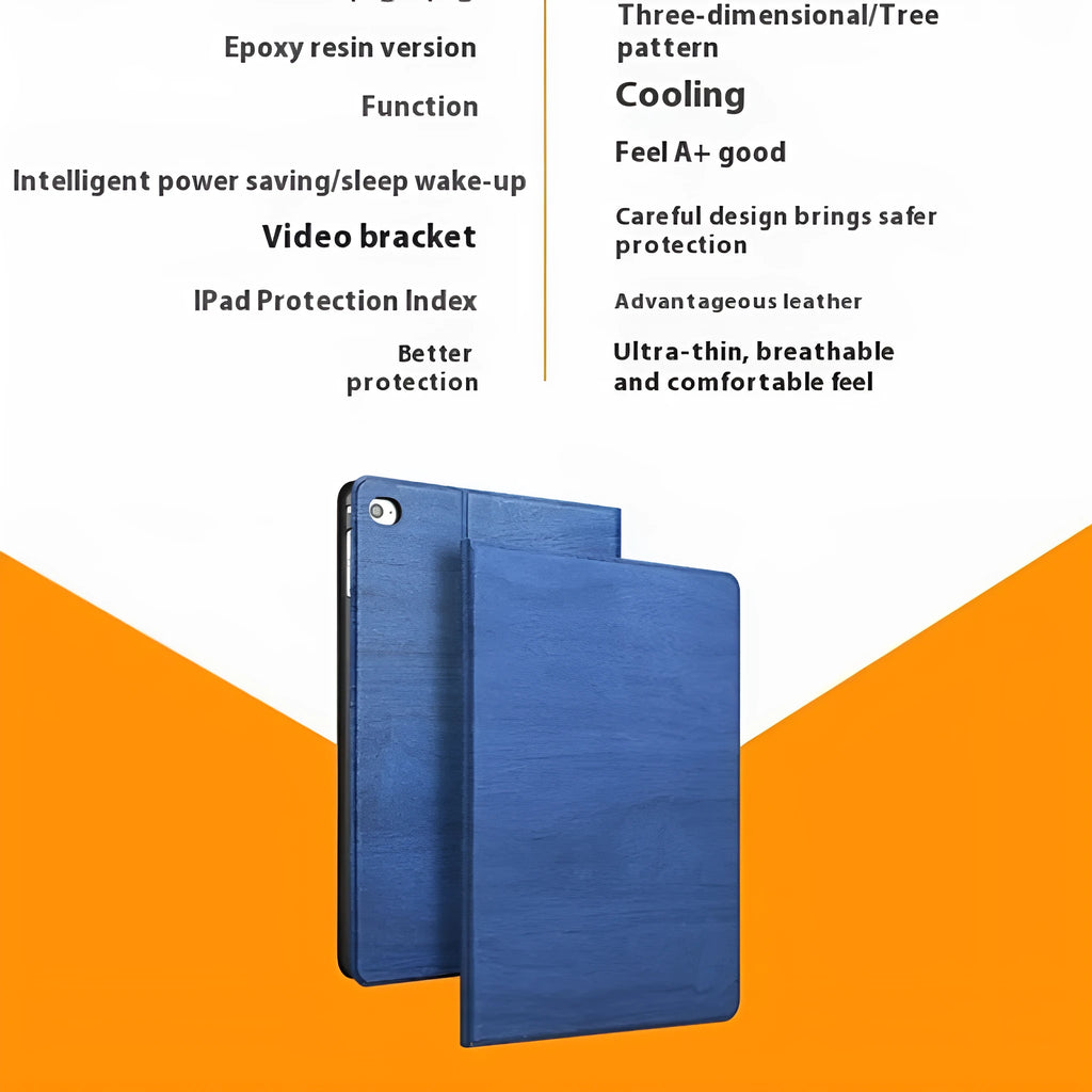 Universal imitation leather protective cover with sleep bracket for Apple iPad, shown in sapphire blue colour.