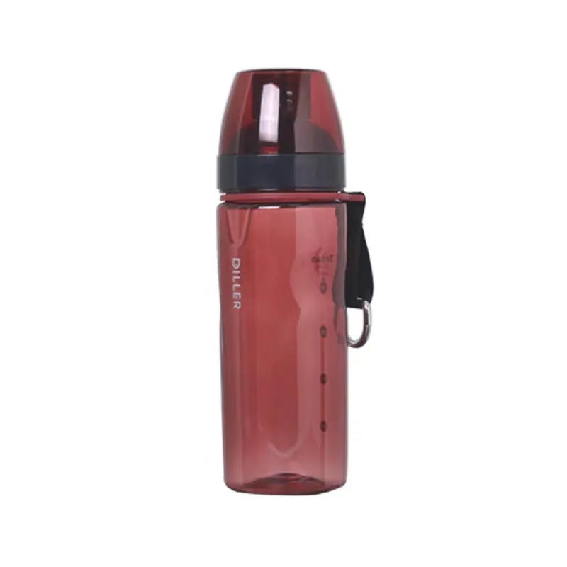 Chinese style portable water cup with tea compartment in blue, red, black, and grey colours