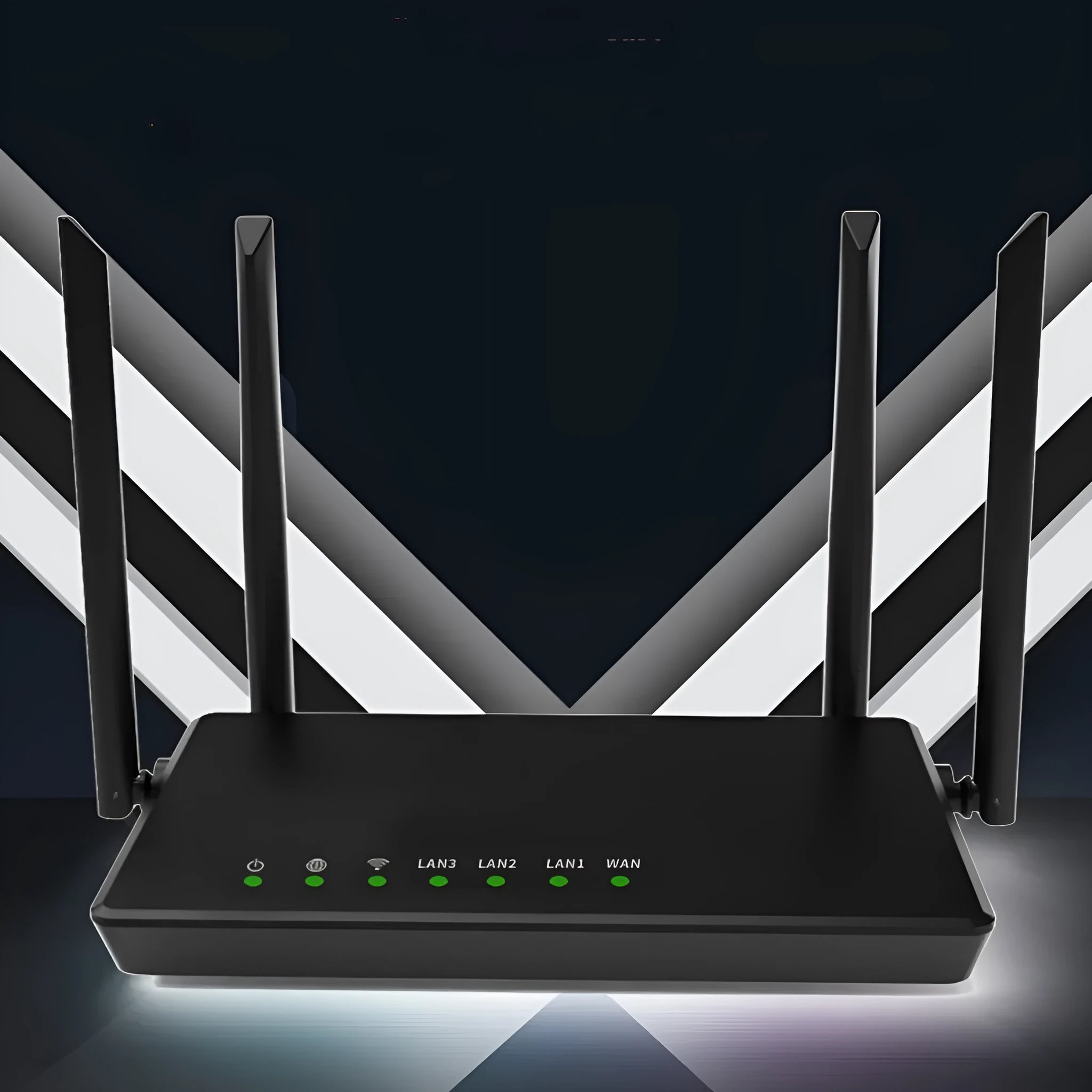 Portable WiFi router with 300m range in black or white metal housing showing network ports