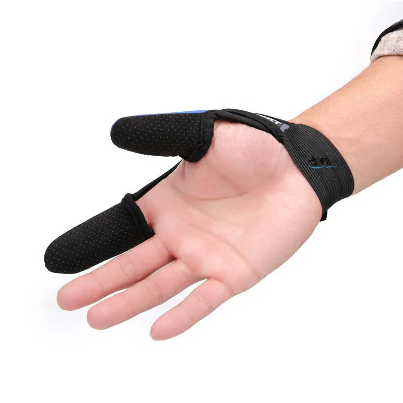 A single two-finger fishing glove showing the blue diving cloth back and light grey microfibre palm.