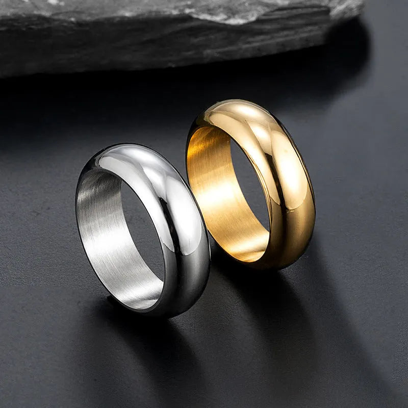 Glossy electroplated titanium steel ring in gold, black and steel colour options