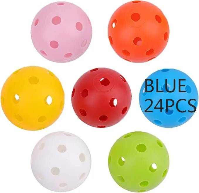 Multi-colour golf practice balls on 26-hole putting mat with net pocket packaging