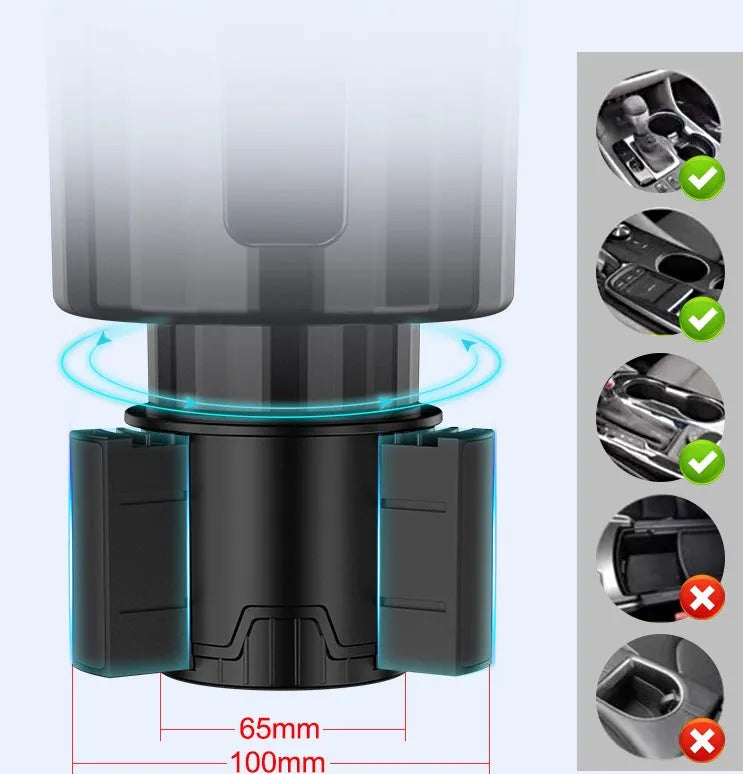 Matte black car cup holder expander with adjustable base for oversized bottles and cups