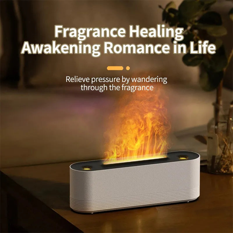 Black Flame Air ultrasonic humidifier and aroma diffuser with coloured LED flame light and visible mist output