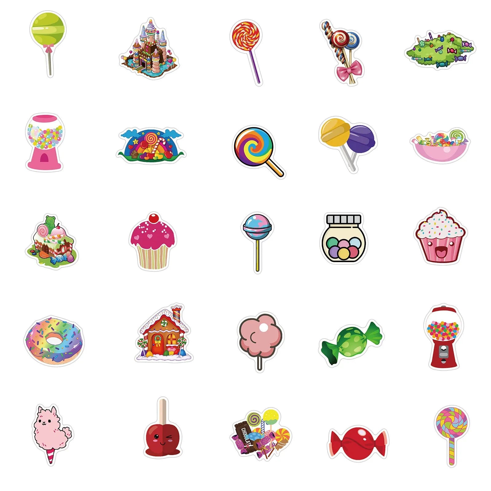 Pack of 50 colourful Candy series graffiti stickers with cartoon designs measuring 4-6cm.