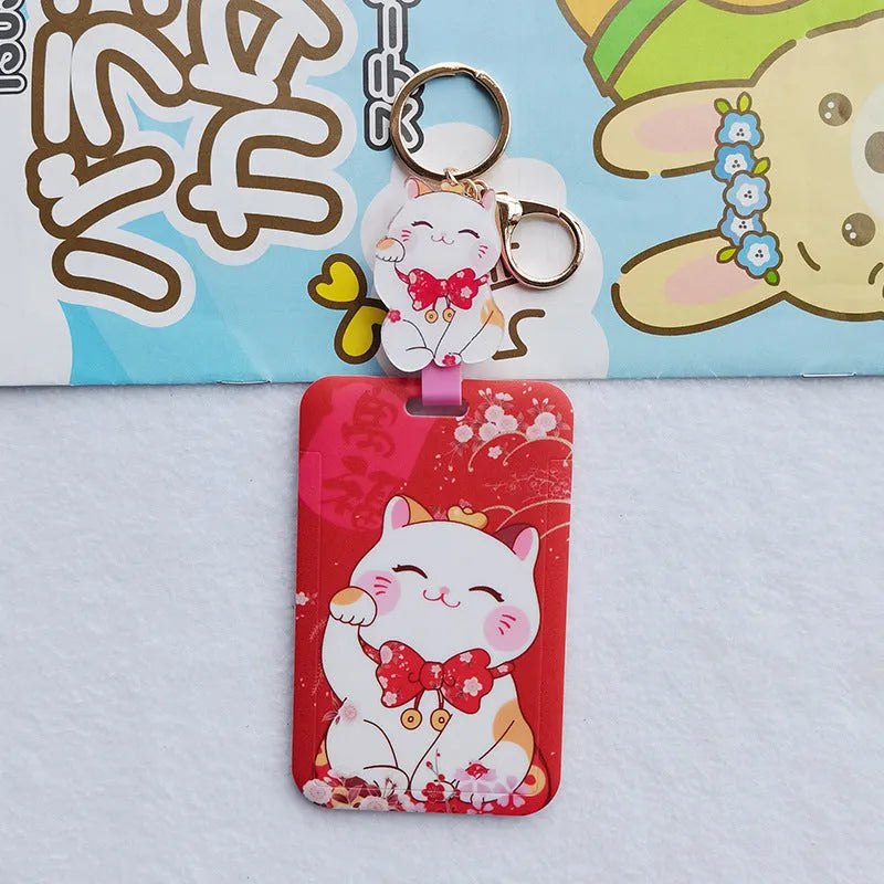 Lucky Cat Tens of Thousands cartoon design plastic card sleeve with matching ferrule pendant.