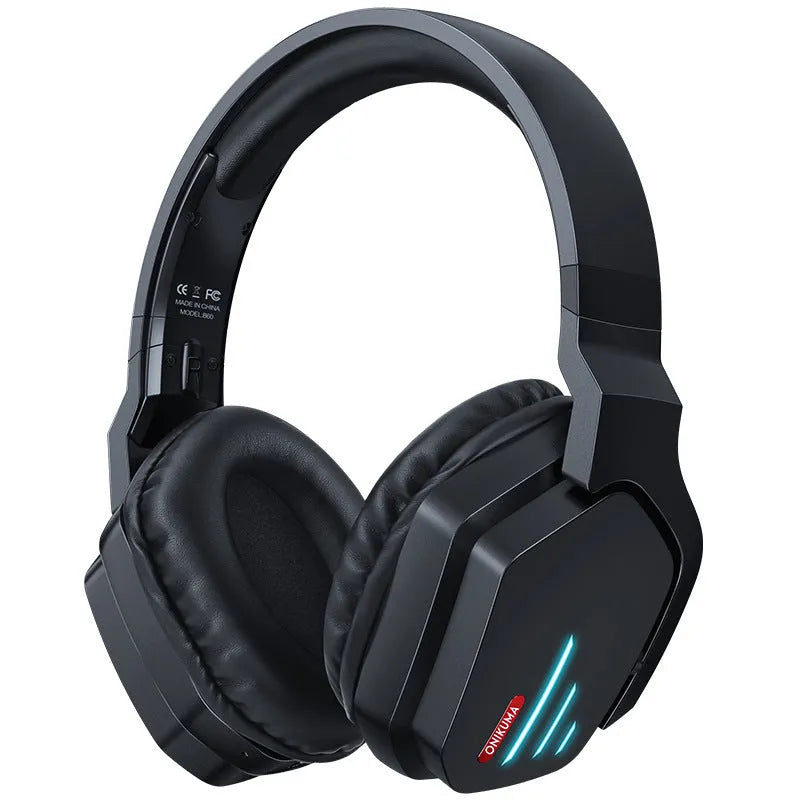 Luminous black wireless over-ear headphones with adjustable headband and earcups